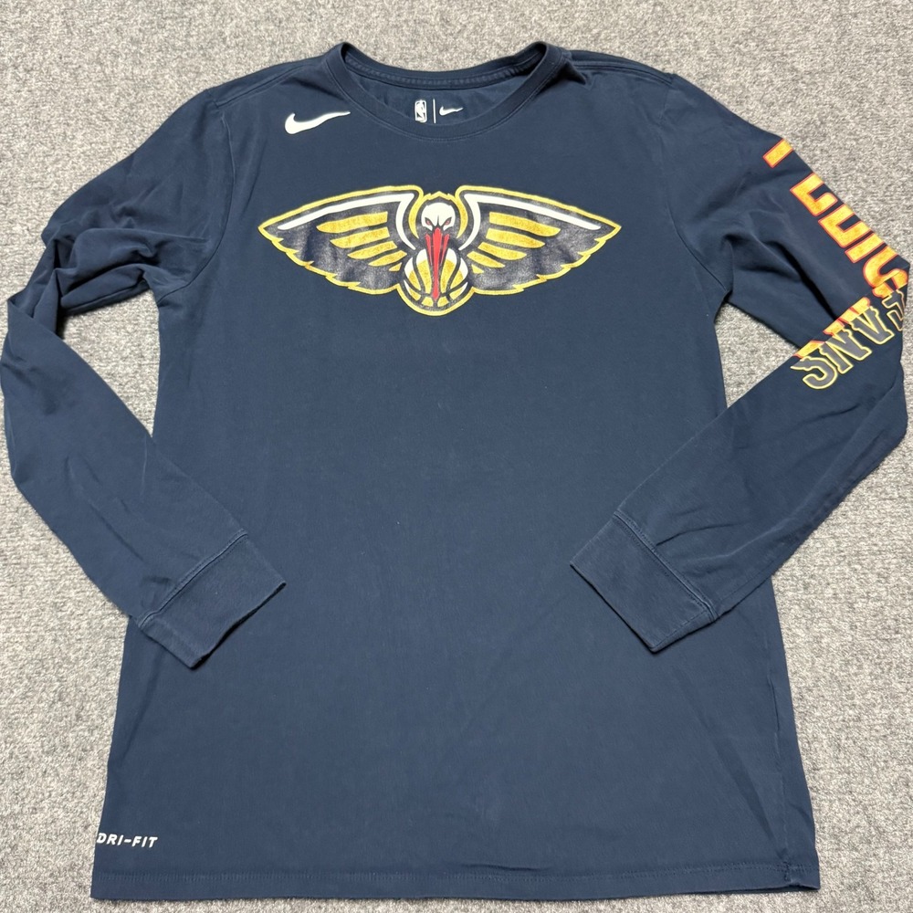 Nike New Orleans Pelicans T Shirt Mens M Blue Dri-Fit Long Sleeve NBA Authentics